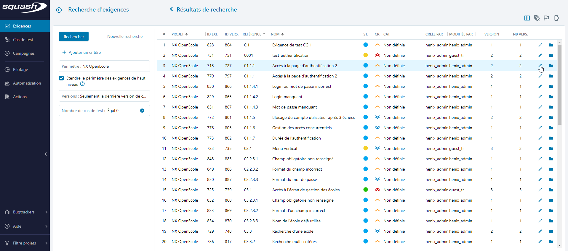 Modifier CT depuis la recherche