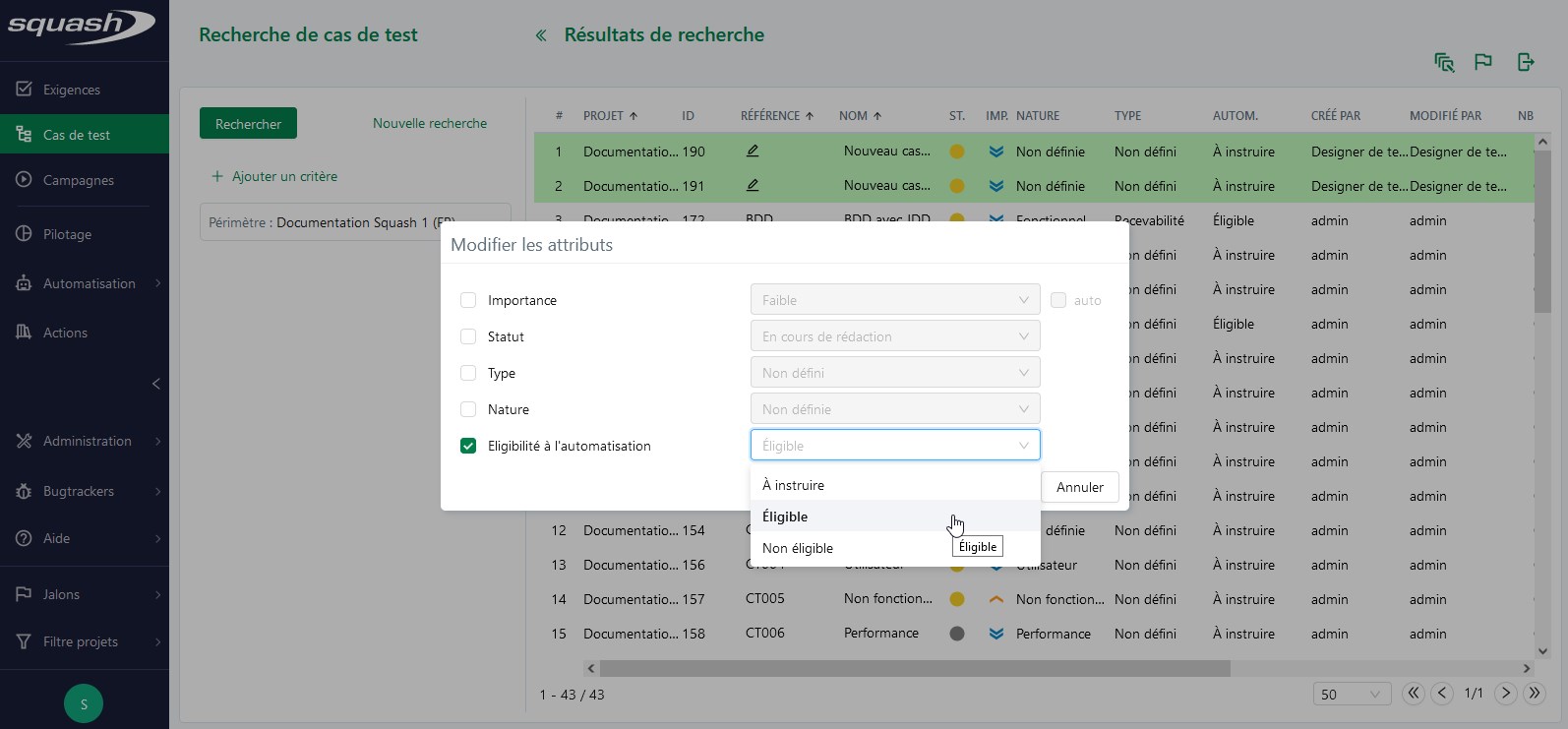 Modification en masse de cas de test