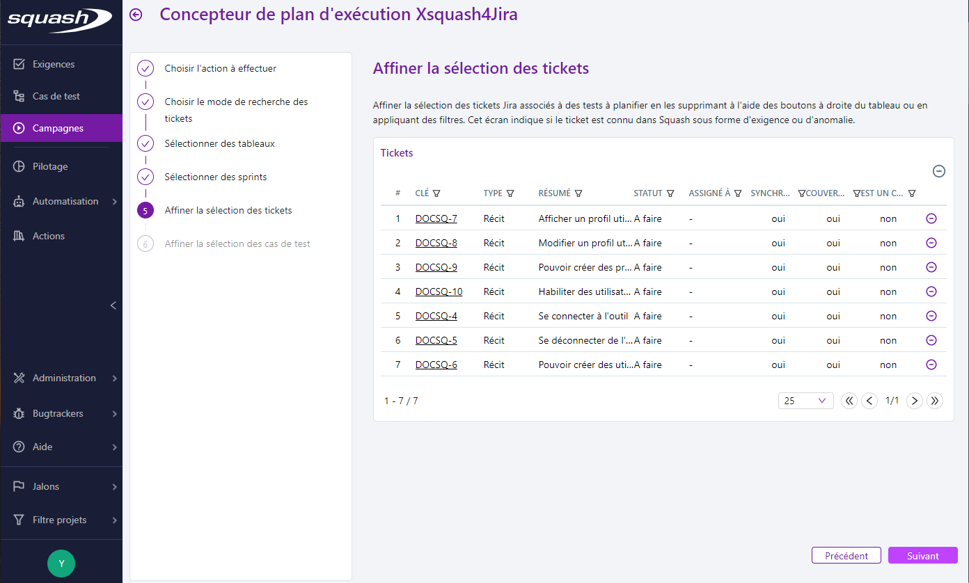 Sélection de tickets