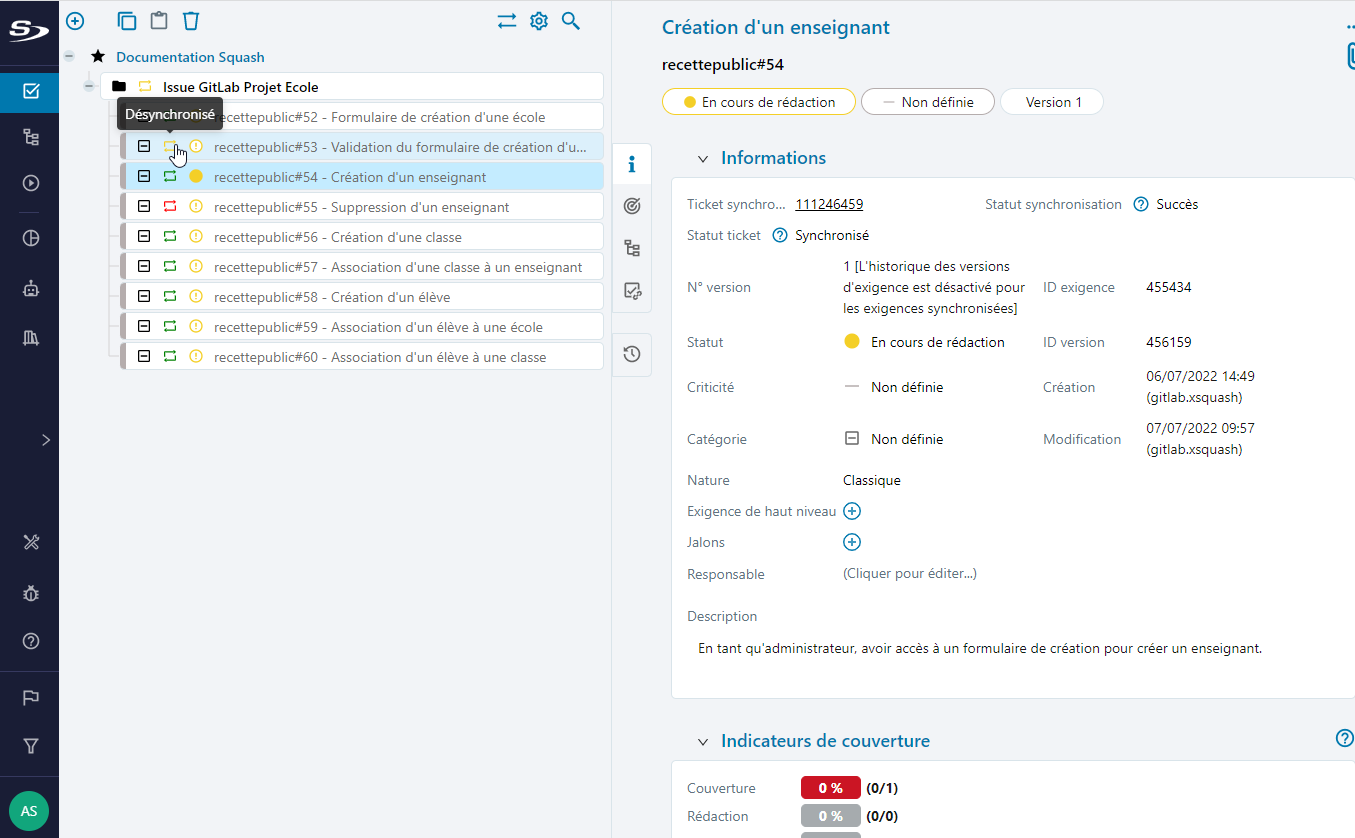 Statut synchro arborescence