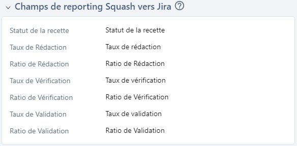 Champs de reporting Squash vers Jira