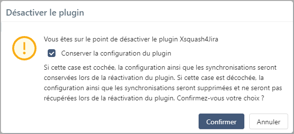 Désactiver Xsquash4Jira