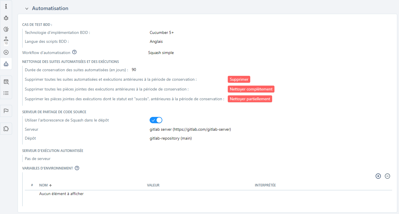 Configurer l'automatisation sur un projet