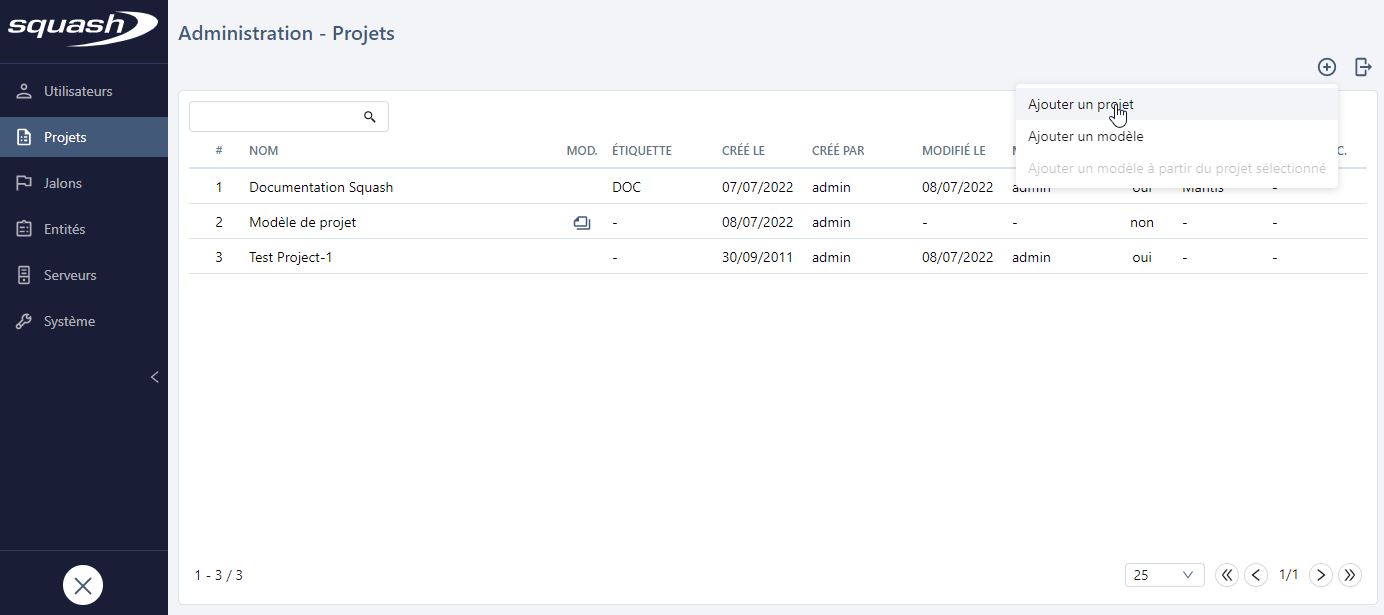 Tableau de gestion des projets