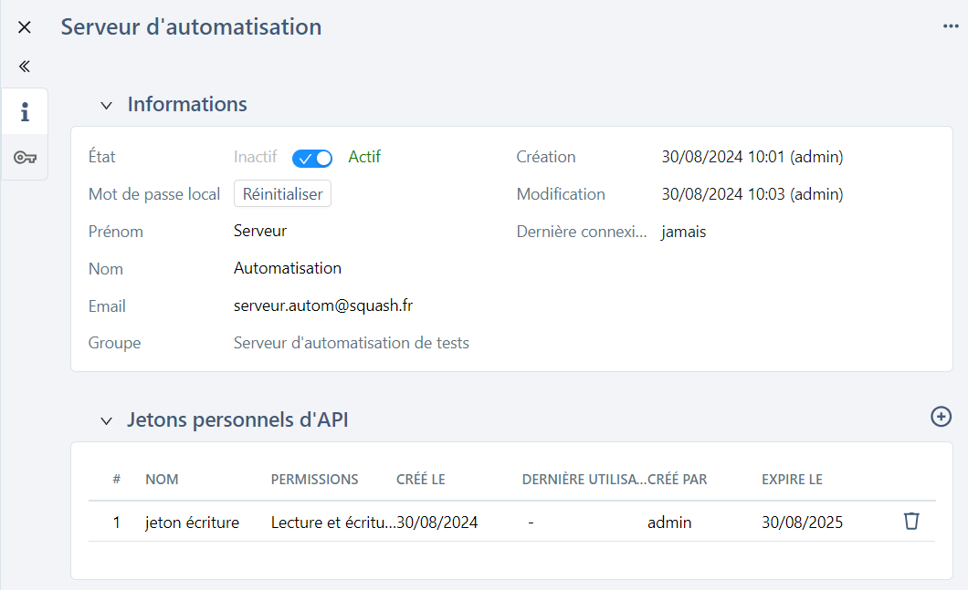 page serveur d'automatisation de tests