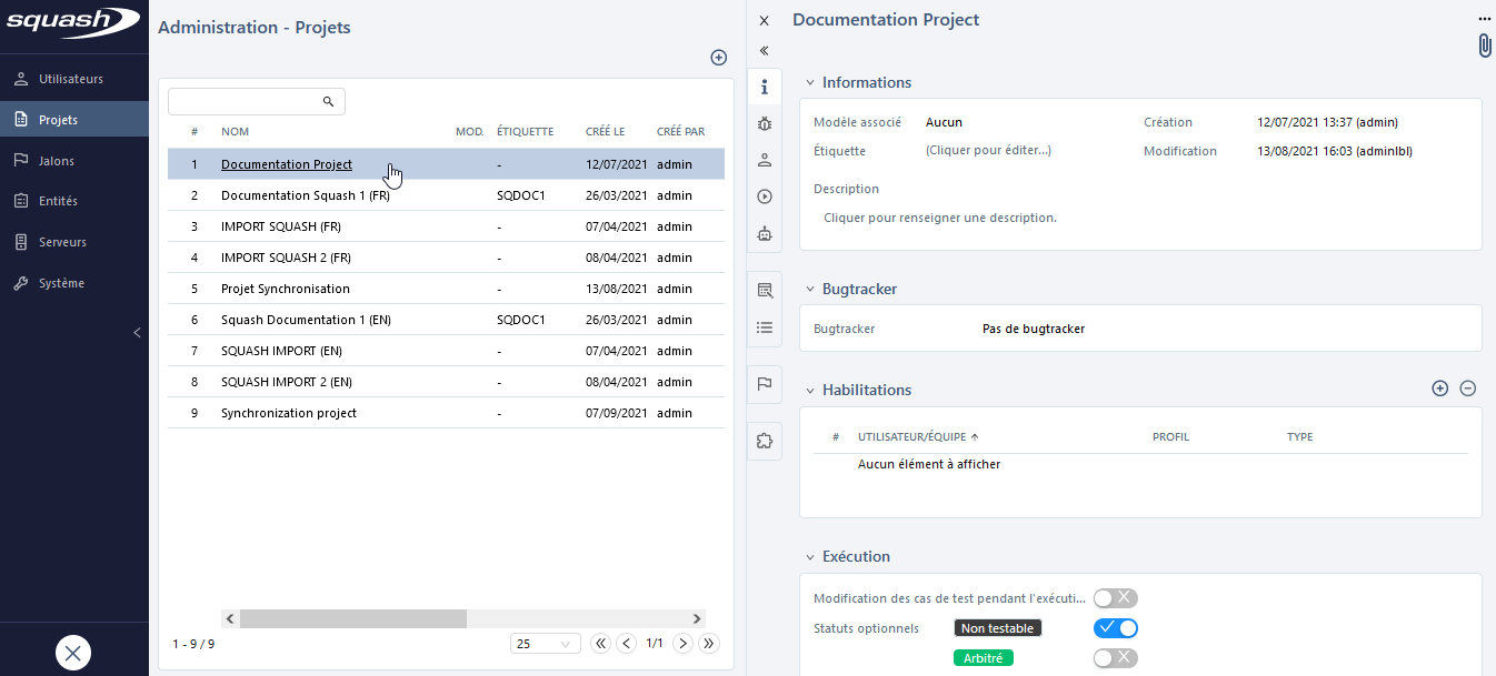 page de consultation espace admin