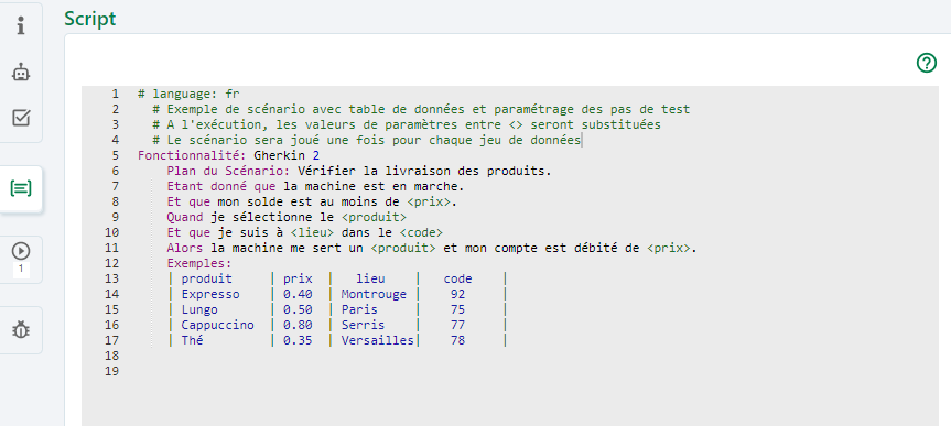Script Gherkin variabilisé