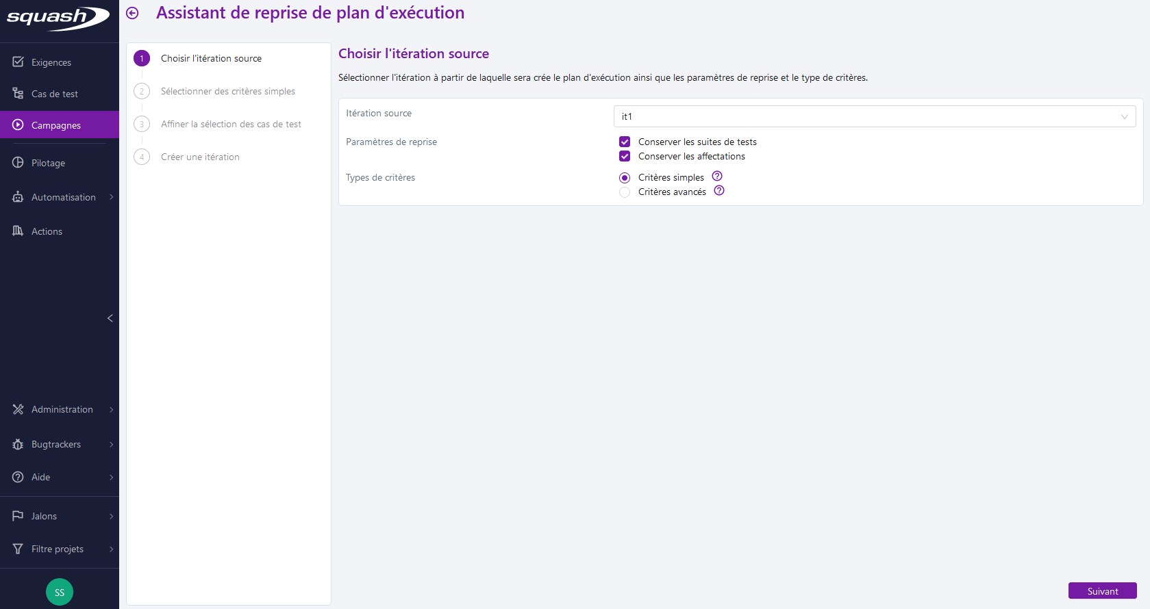 Reprendre le plan d'exécution d'une campagne dans une itération