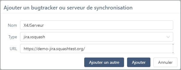 Ajouter un serveur Xsquash4Jira