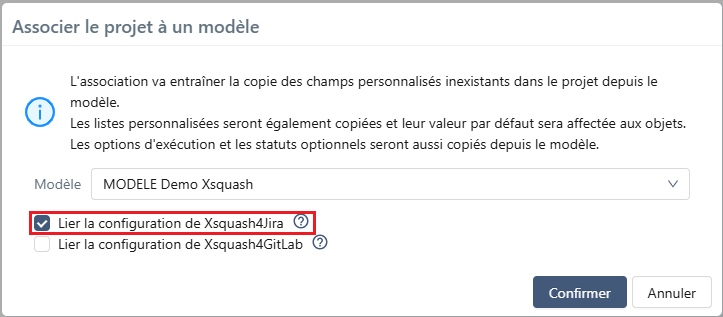 Associer conf Xsquash4Jira