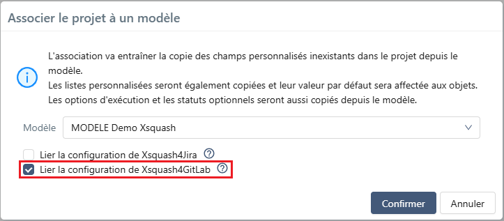 Associer conf Xsquash4GitLab