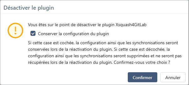 Désactiver Xsquash4GitLab