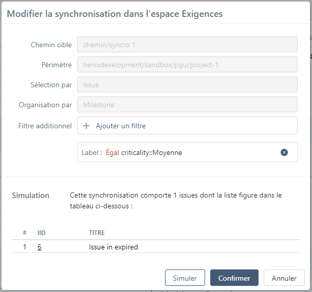 Modification synchro exigences