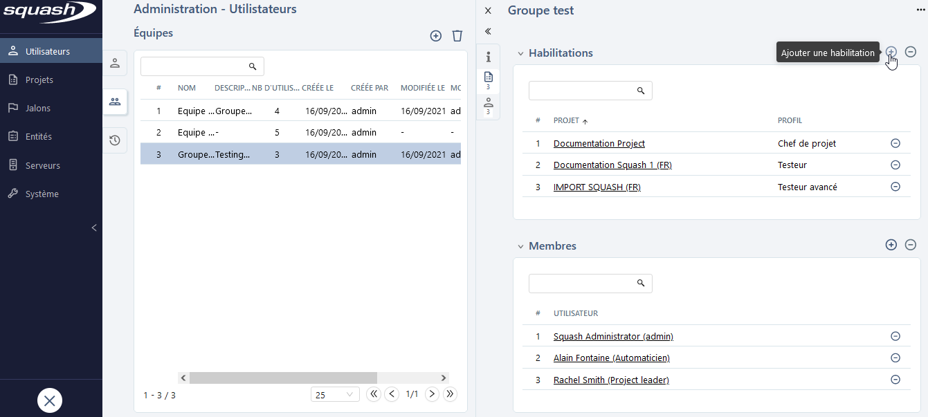 ajouter habilitation équipe admin