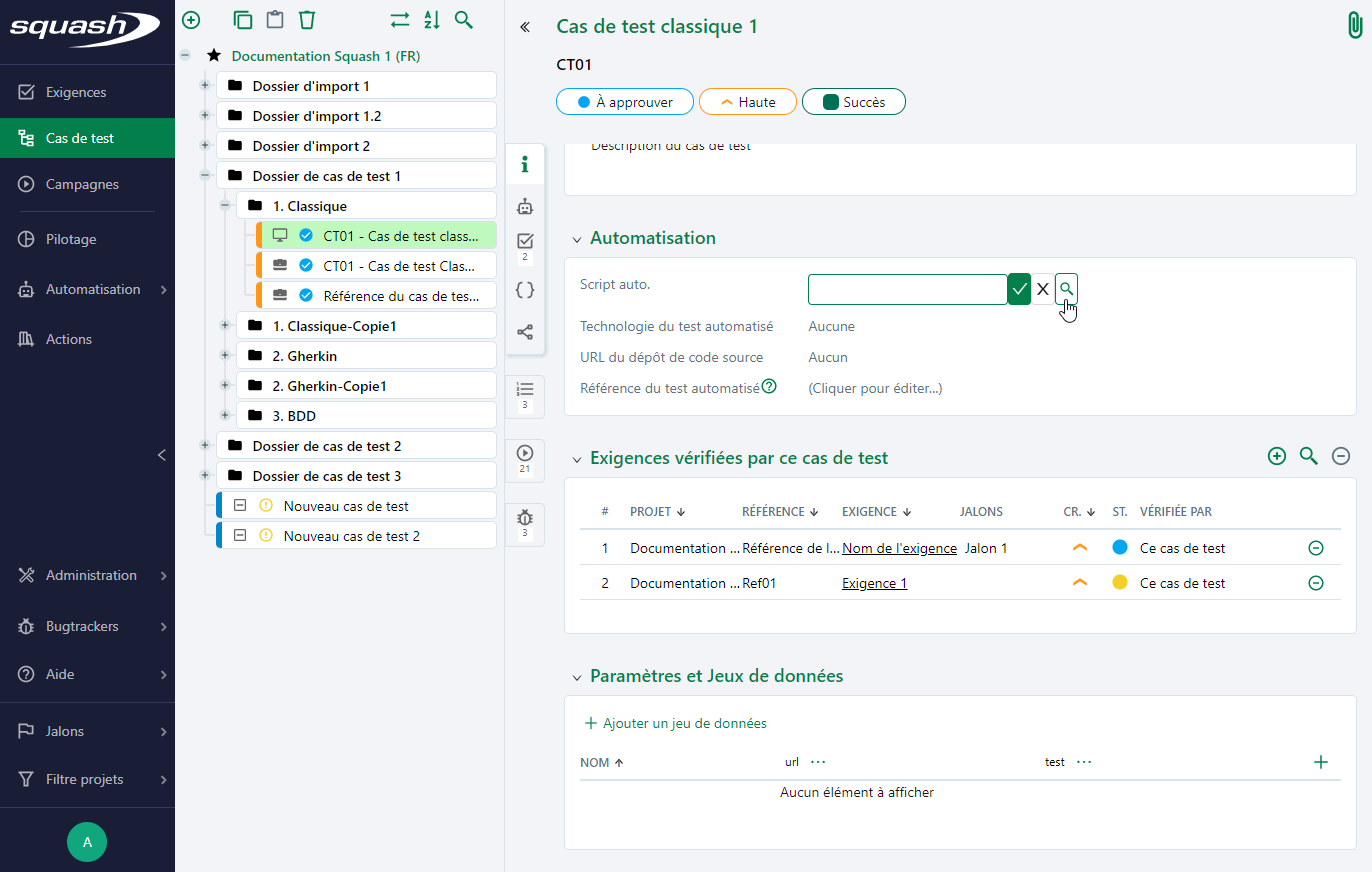 Associer un script auto à un cas de test classique avec Squash TF