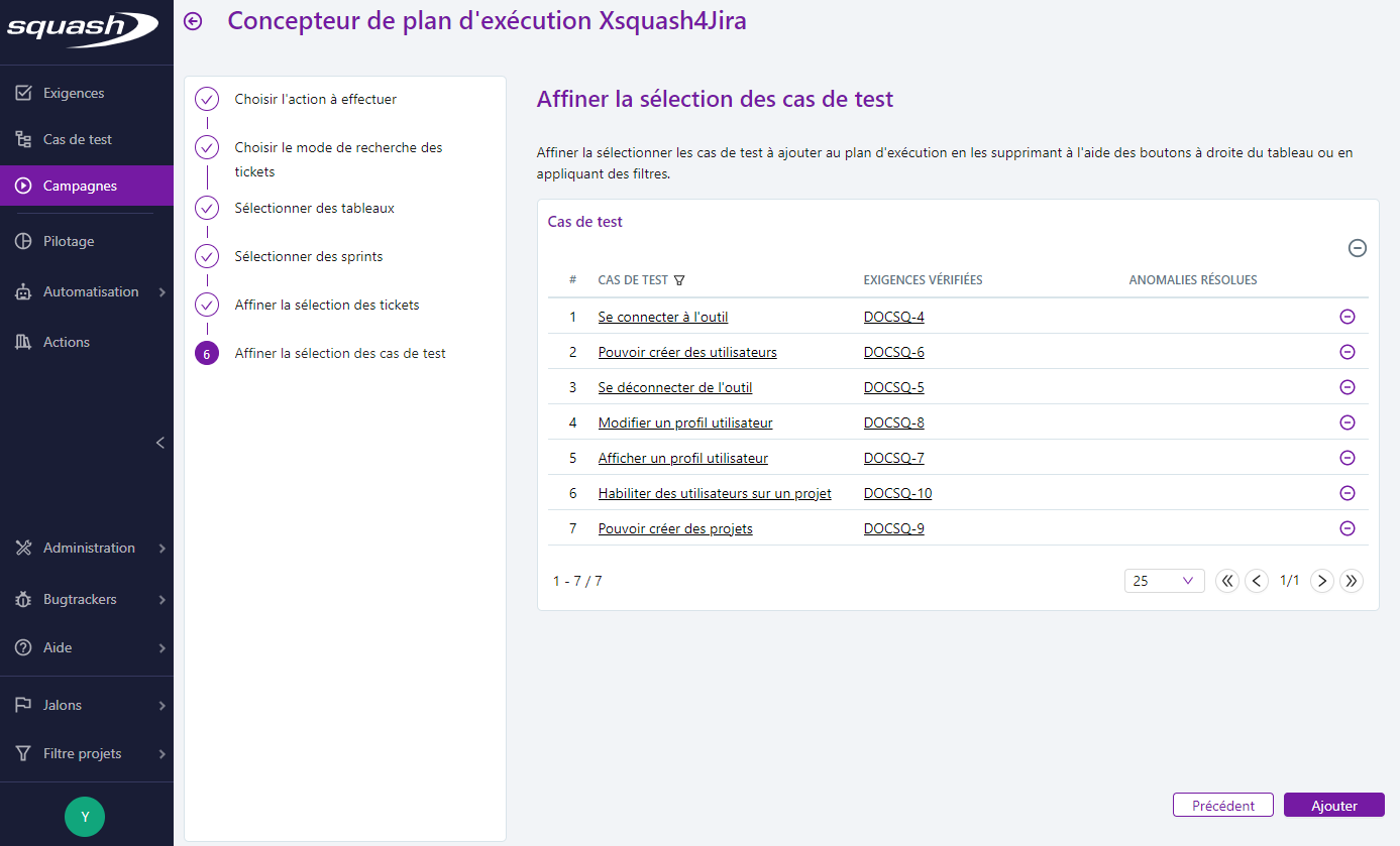 Sélection de cas de test