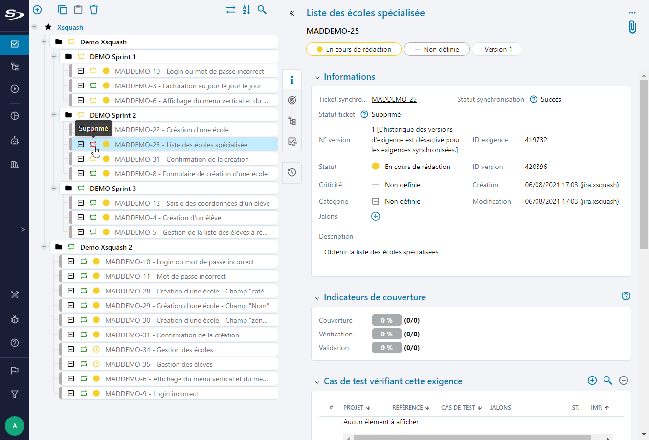 Statut synchro arborescence